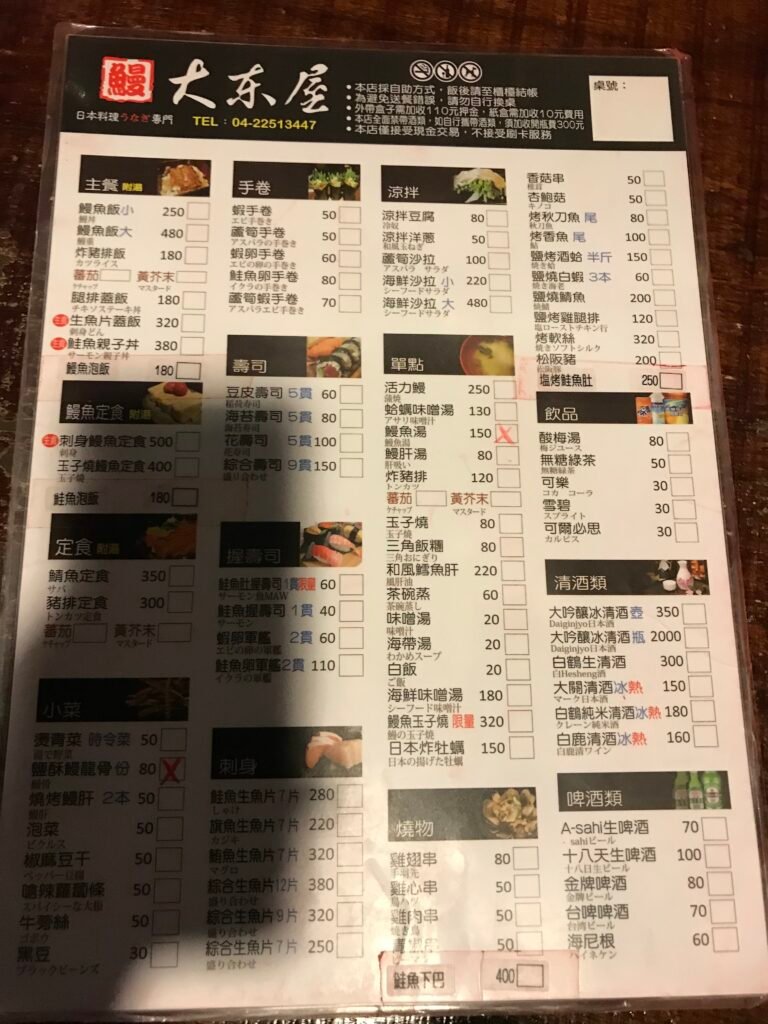 大東屋日本活鰻店6-菜單