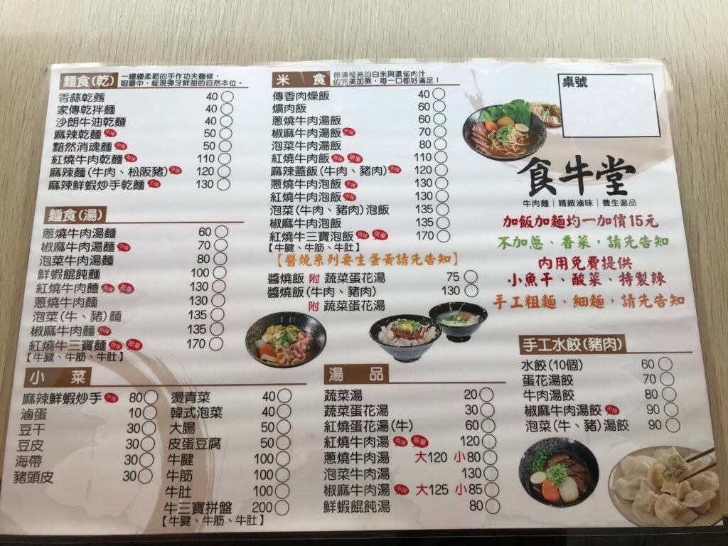 食牛堂菜單