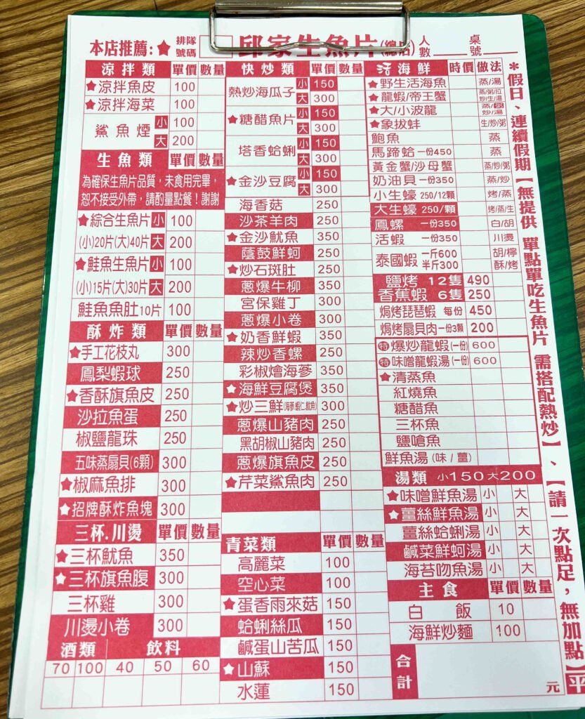 邱家生魚片12-2022年菜單