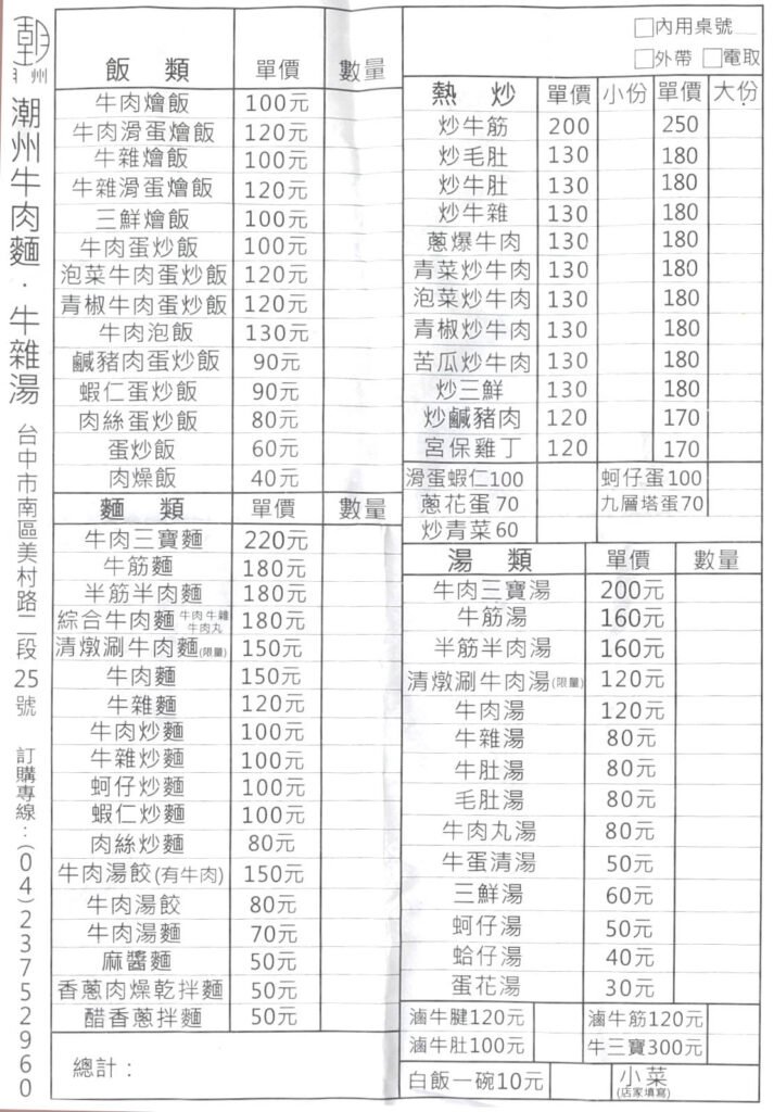 南屯路潮州牛肉牛雜麵3-菜單2